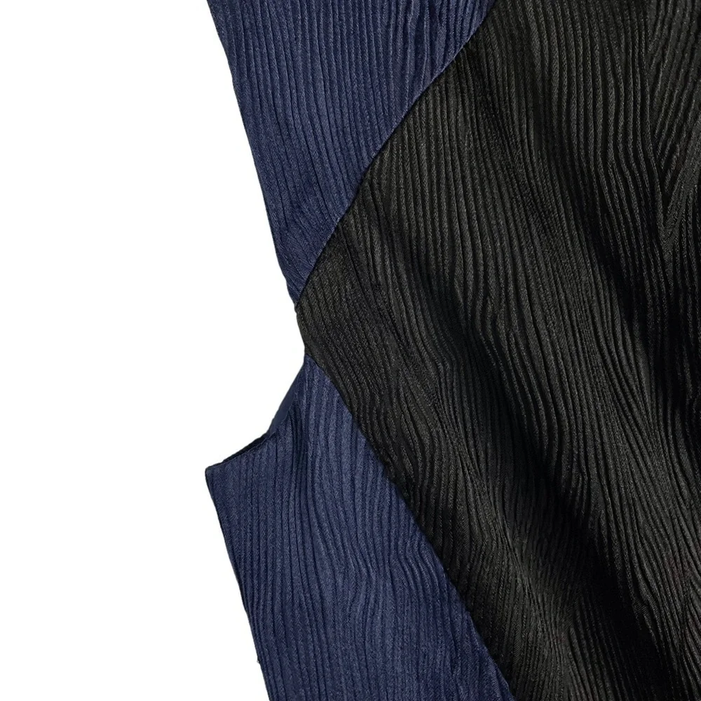 ADRIANNA PAPELL TEXTURED JACQUARD COLORBLOCK SLEEVELESS BLACK BLUE SHEATH DRESS
